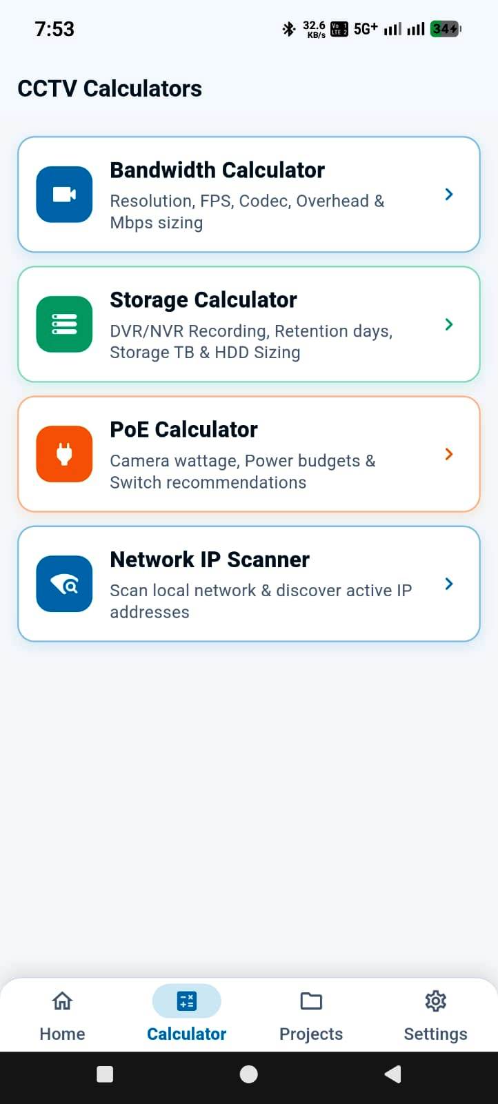 PoE Switch Budget Calculator Screen